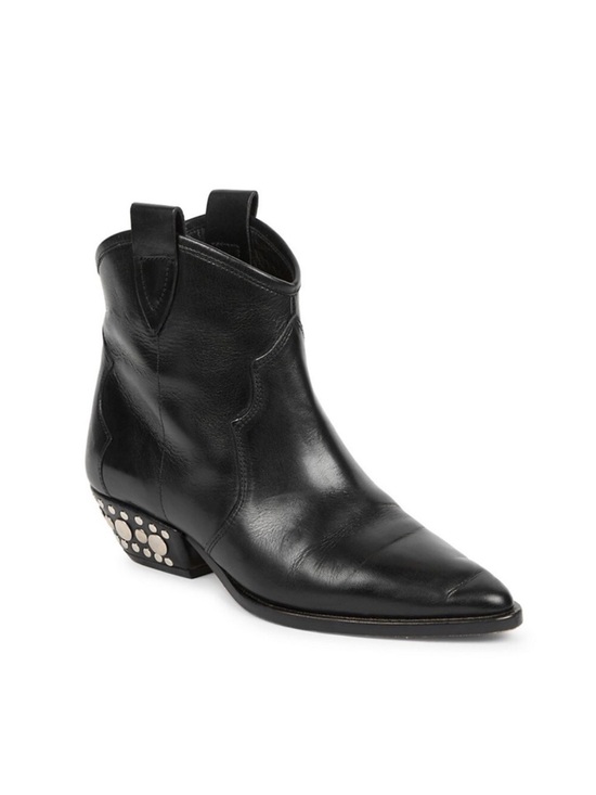 Isabel Marant Shoes - Isabel Marant Dewina Leather Western Ankle Boots with Studded Heel in Black - 38